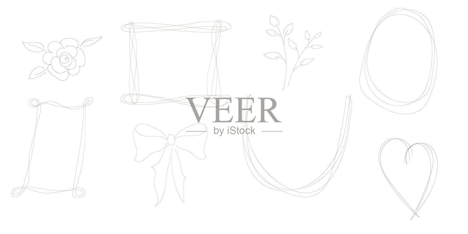 纤细优雅的线性素描框架用于装饰。插画图片素材