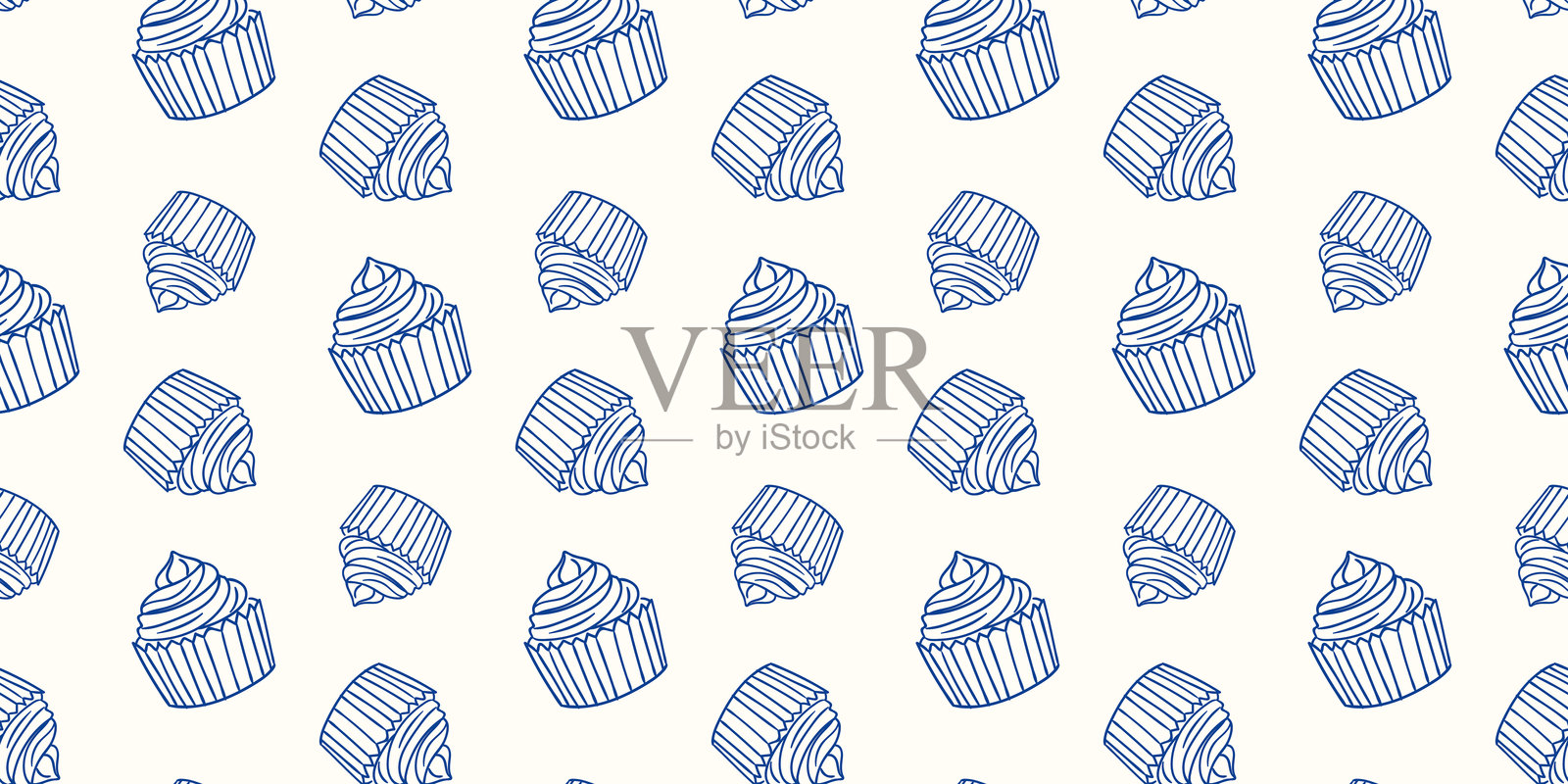 轻背景上的各种风格的杯子蛋糕图案设计插画图片素材