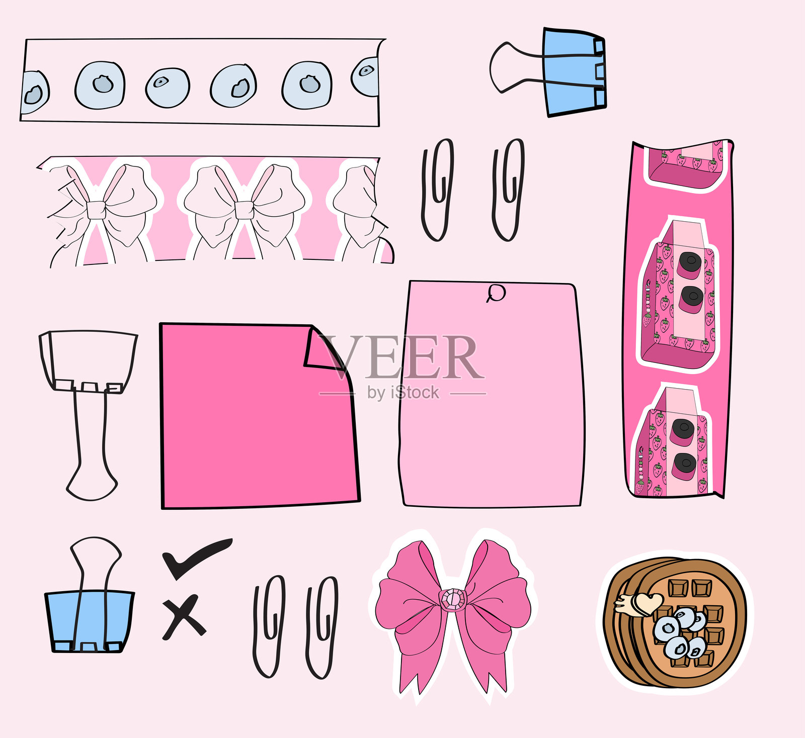 计划贴纸和和纸胶带收藏。用于日记和剪贴簿的计划元素。插画图片素材