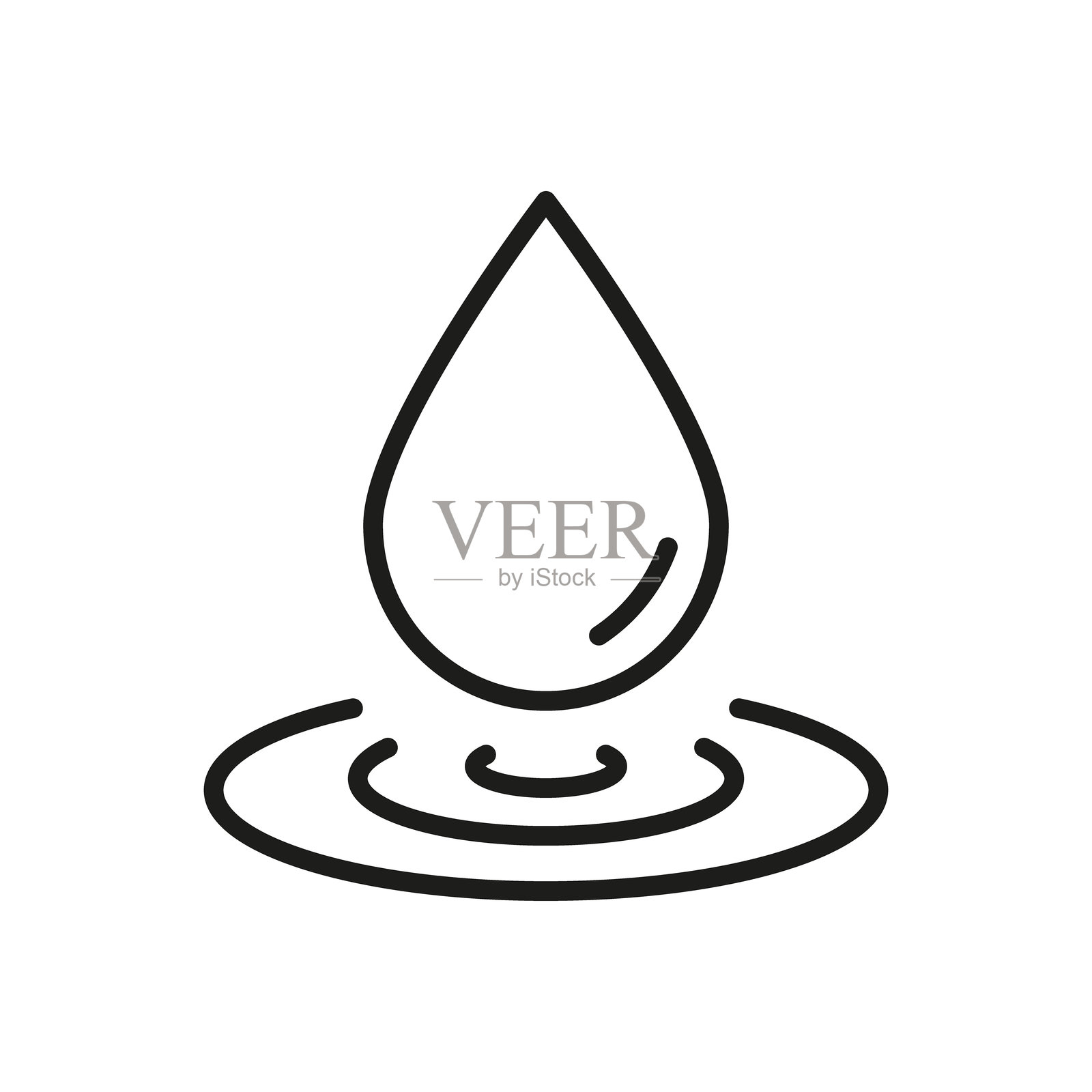 水滴与涟漪线条图标。水分补充、纯净和流动性轮廓符号。水资源保护与环境意识。可编辑的线条。孤立的矢量插图。插画图片素材