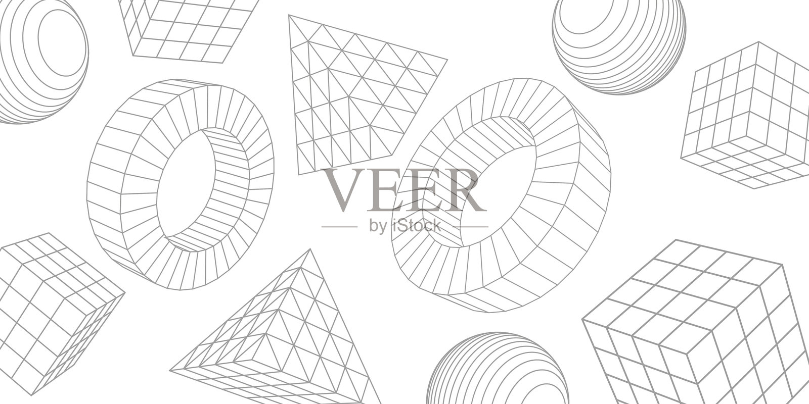 白色背景上的几何形状。正方形、三角形、圆形。线性几何图形。矢量插图。插画图片素材