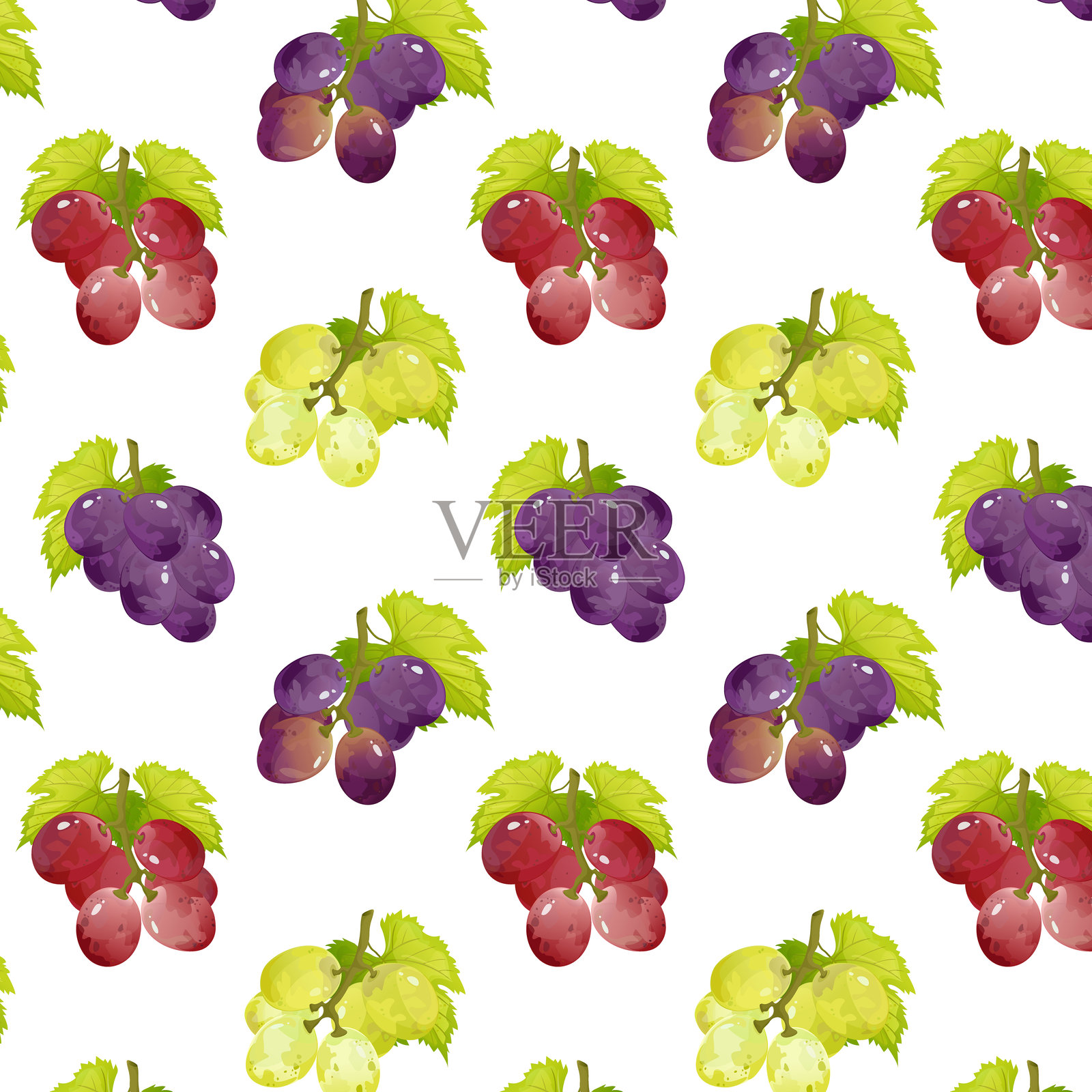 无缝葡萄枝图案。适用于贴纸和T恤设计、海报、标志、标签、横幅、贴纸、瓶装产品包装、烹饪或沙拉等。插画图片素材
