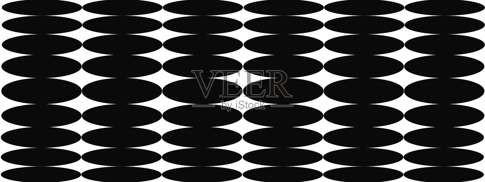 抽象设计，黑色椭圆形状以水平排列。背景具有光学错觉，产生迷人的效果。适用于现代艺术、装饰和创意图形设计项目。插画图片素材