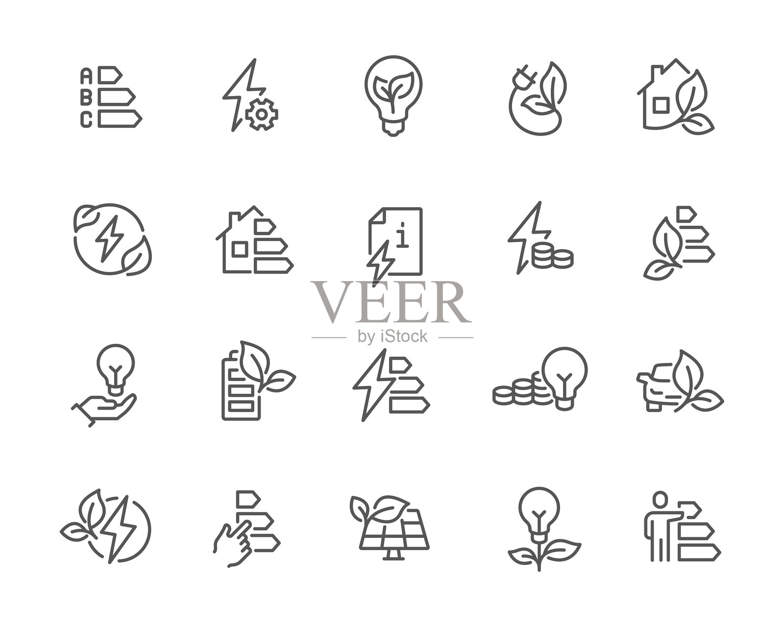 可编辑的生态与节能矢量线条图标集插画图片素材