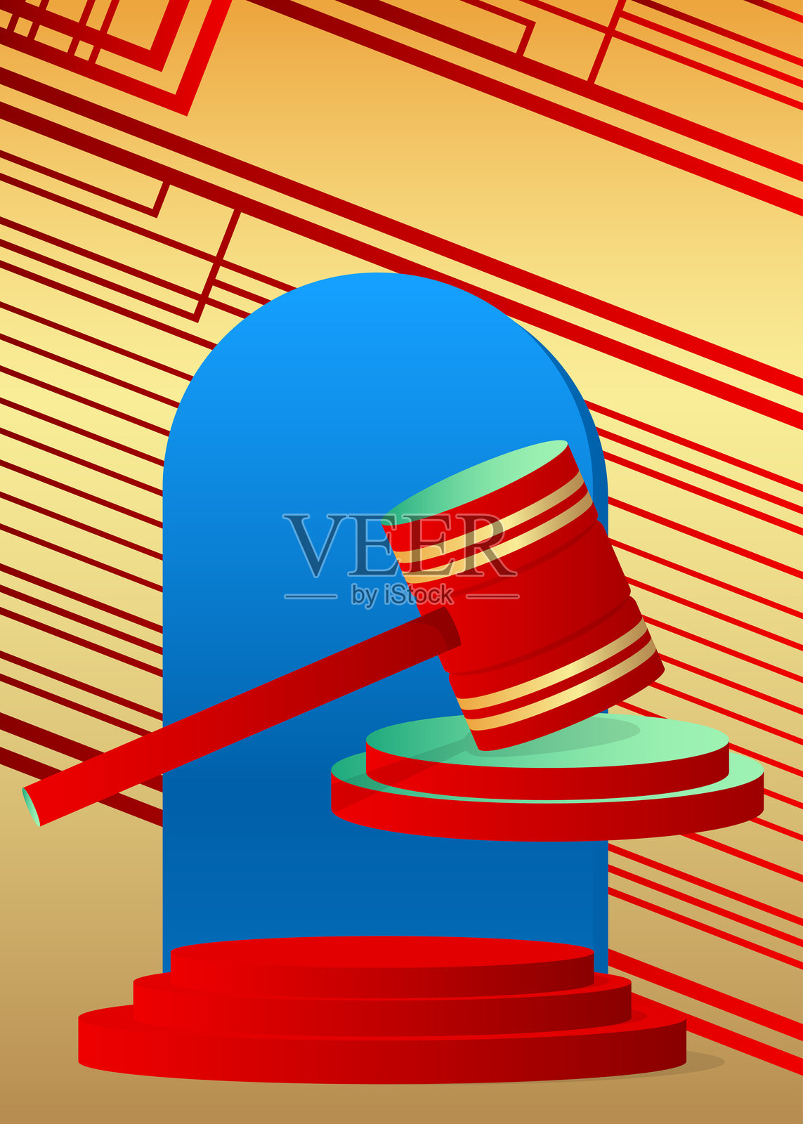 带锤子的产品展示模型。矢量圆柱形底座讲台。用于展示的舞台。简约几何形状。插画图片素材