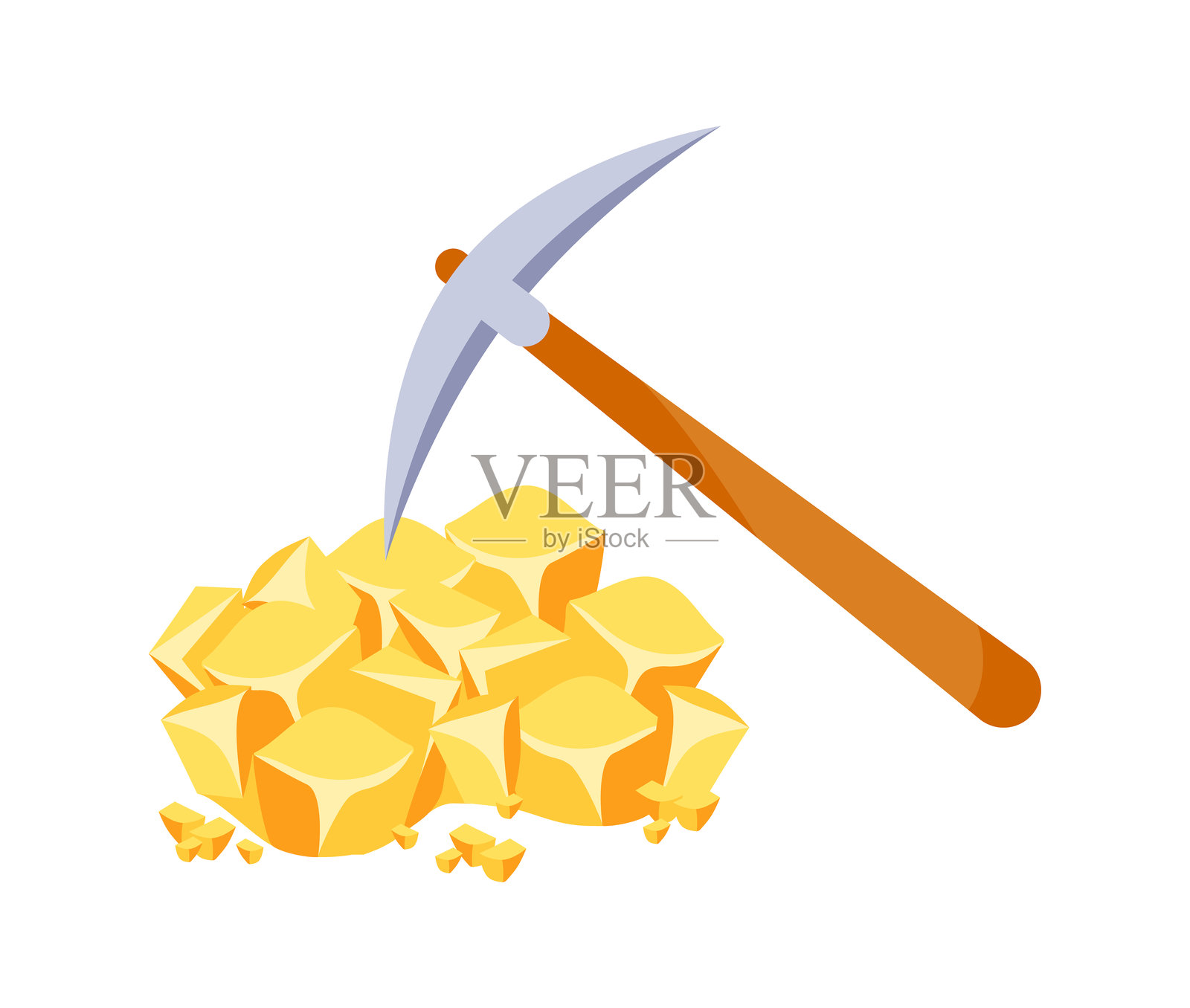 用镐挖掘黄金，贵金属提取插画图片素材