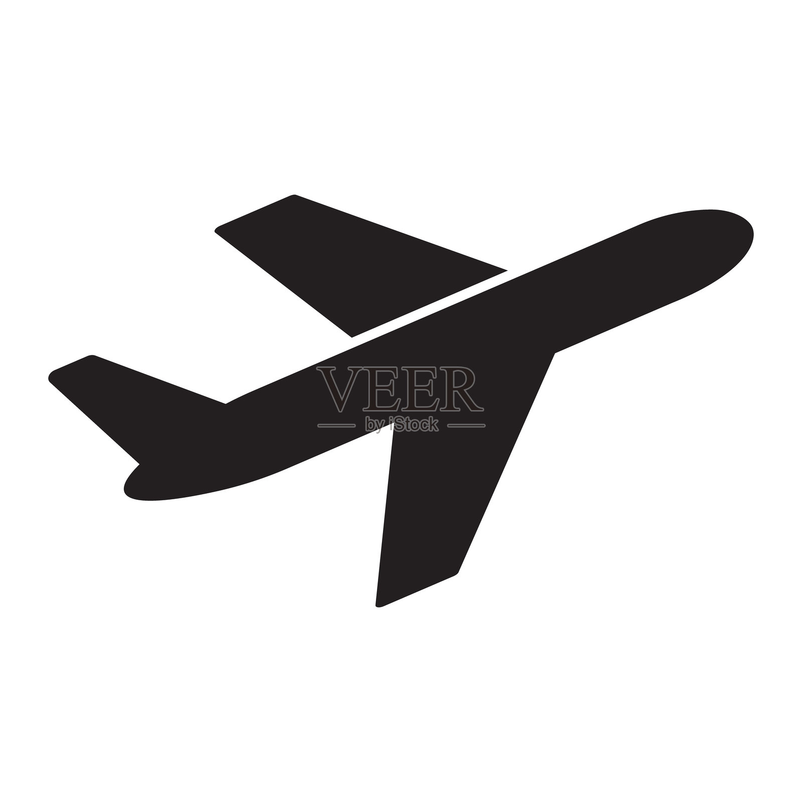 平面风格的飞机图标，黑色的飞机标志。插画图片素材