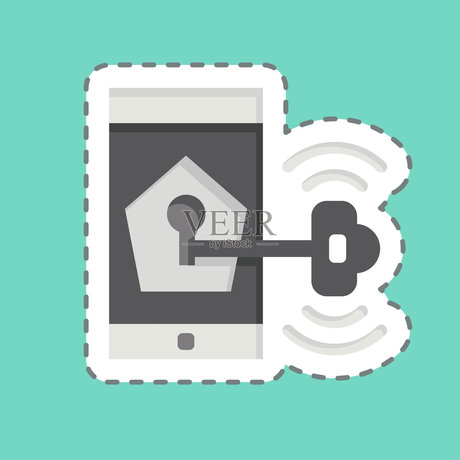 手机安全贴纸线条，相关于家庭安全符号插画图片素材