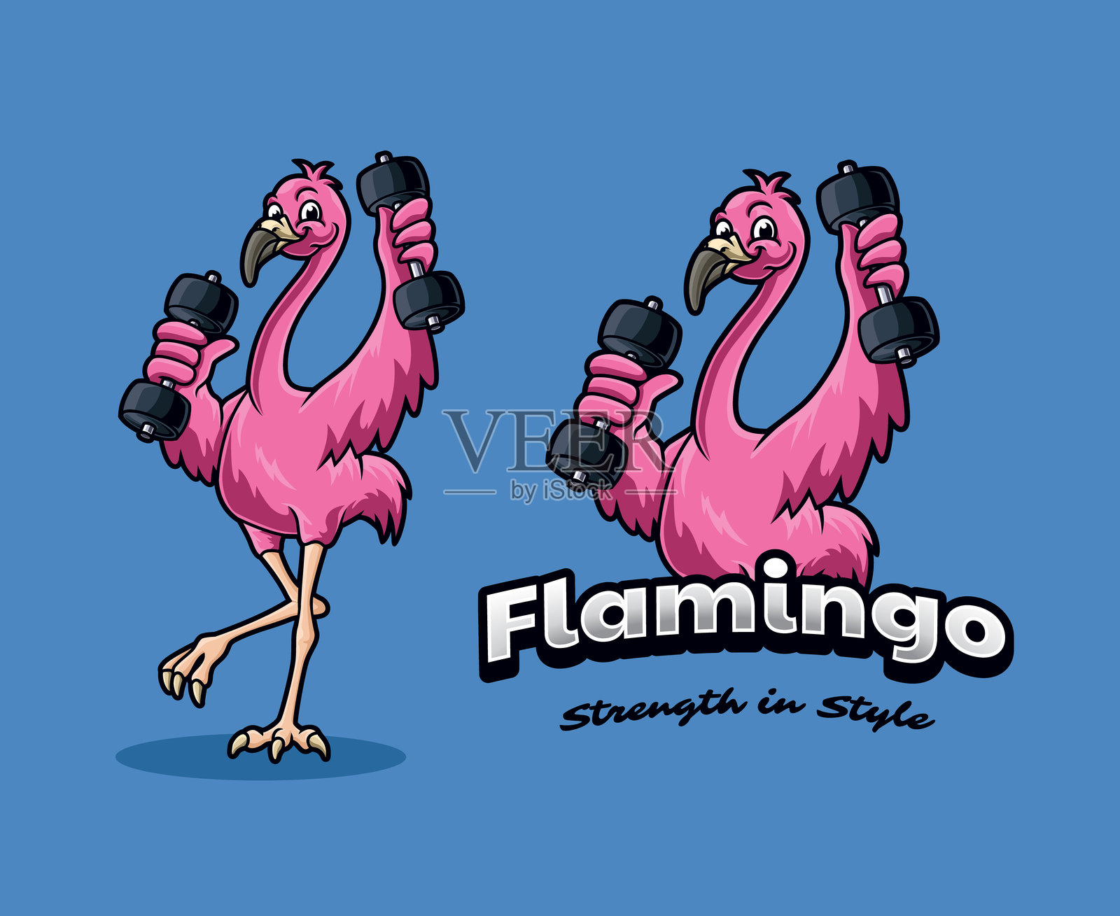 健身火烈鸟吉祥物设计插画图片素材