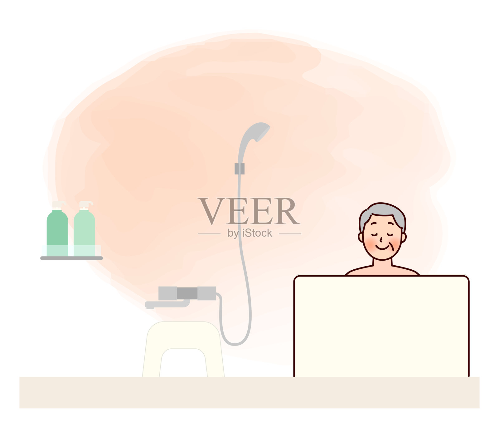 老年人在家中浴缸里暖身插画图片素材