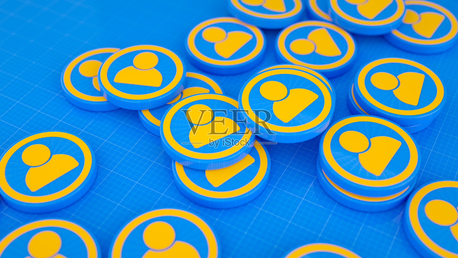 蓝色和黄色用户图标社区社交网络3D照片摄影图片