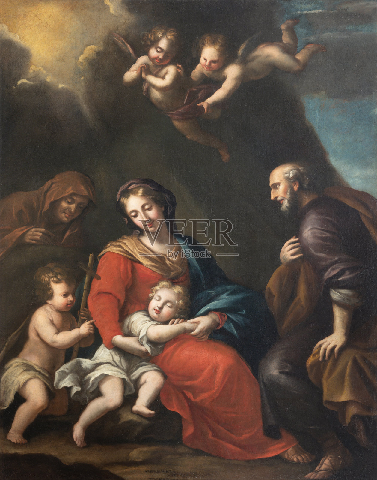 佛罗伦萨 - 圣家族与圣伊丽莎白和施洗约翰的画作，位于圣西蒙和犹大教堂。照片摄影图片