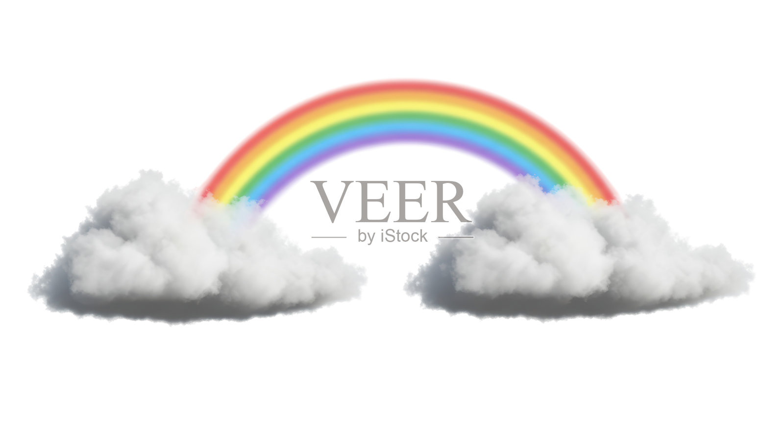 孤立的彩虹在两朵蓬松的云朵之间弯曲照片摄影图片