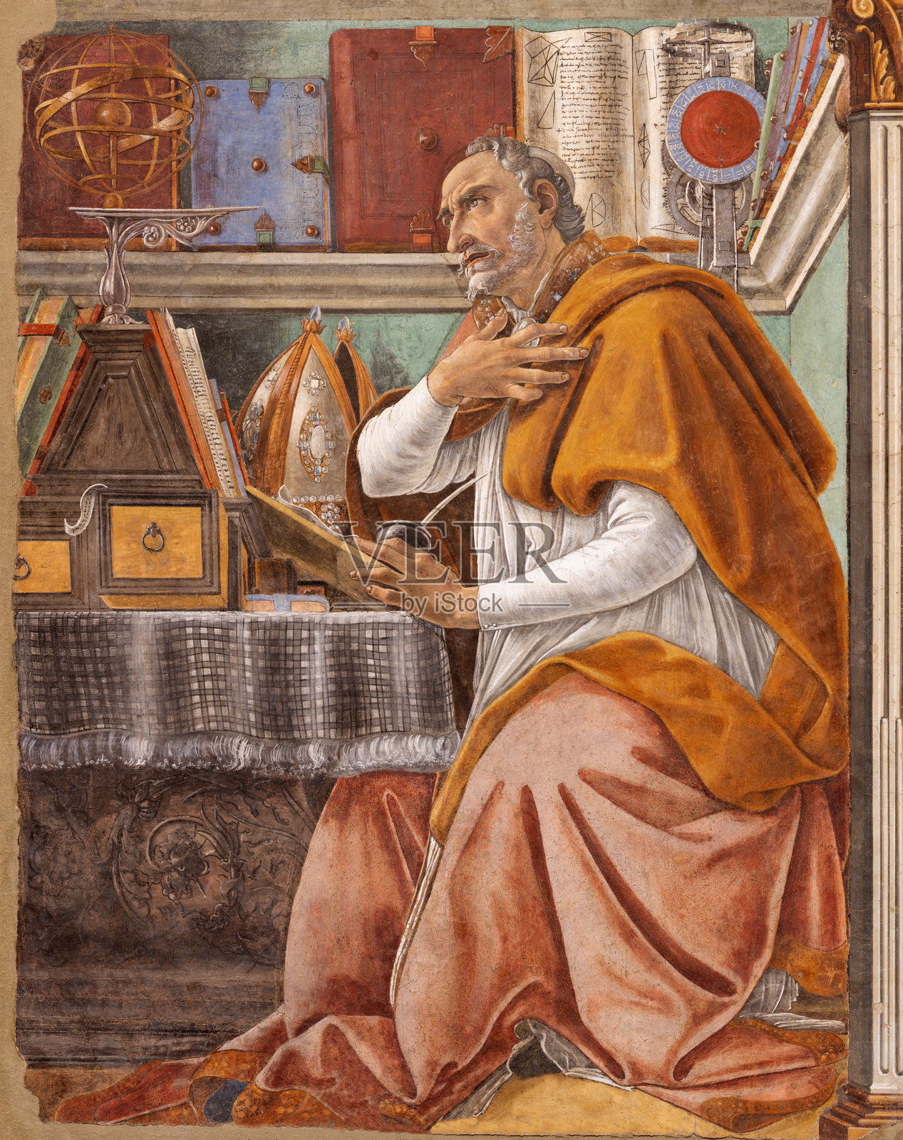 佛罗伦萨 - 波提切利在圣萨尔瓦托教堂的圣奥古斯丁壁画照片摄影图片