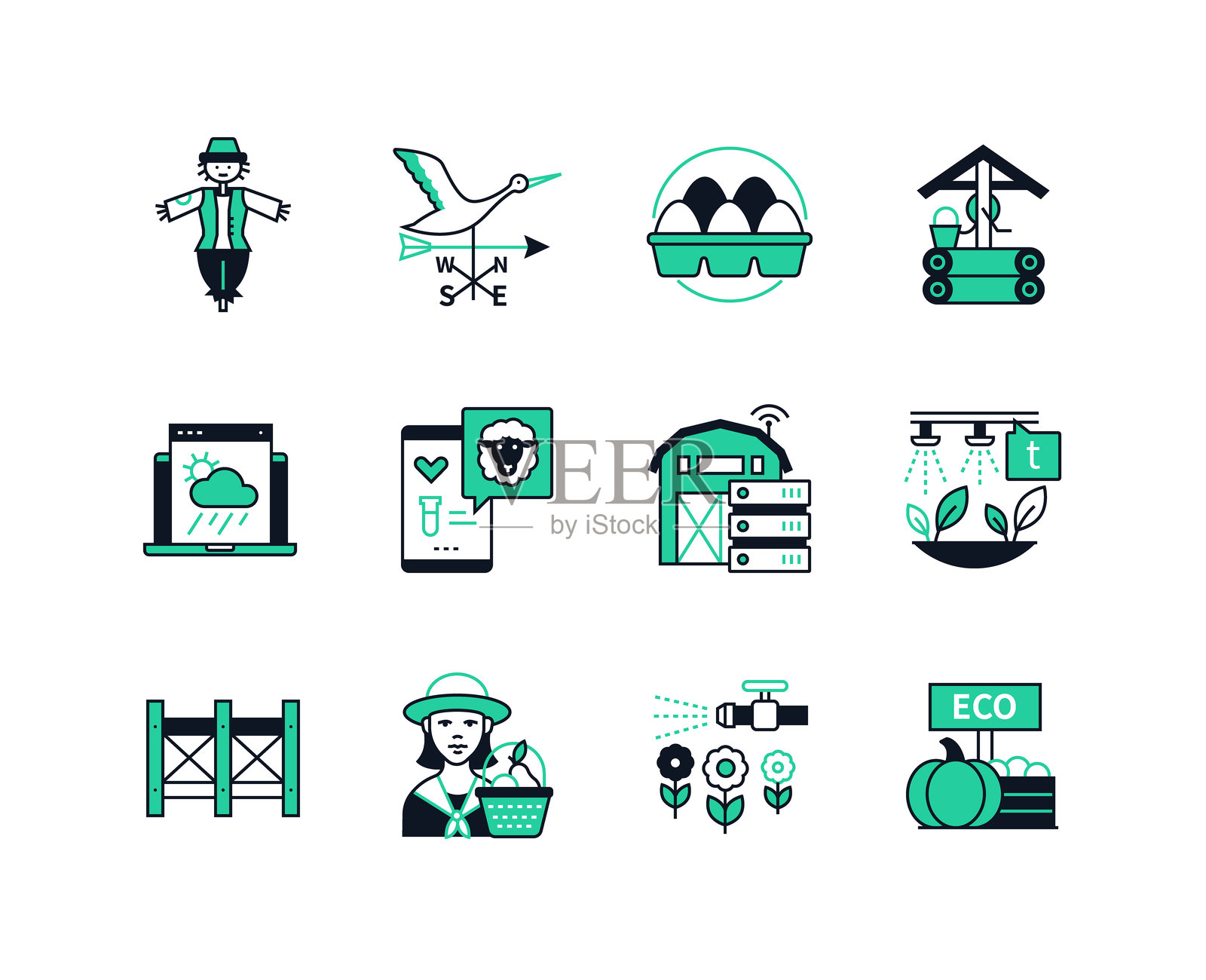 智能园艺和农业 - 线条设计风格图标集插画图片素材