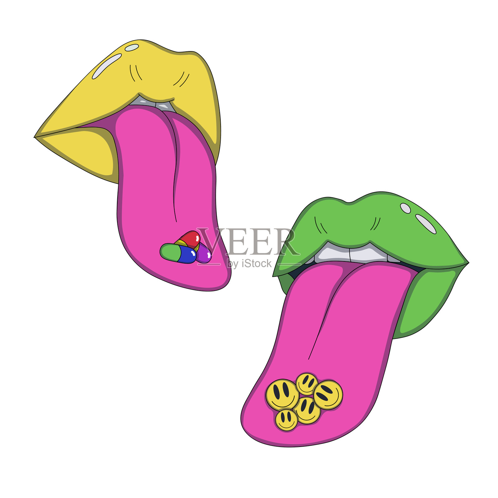 绿色和黄色的嘴唇插画图片素材