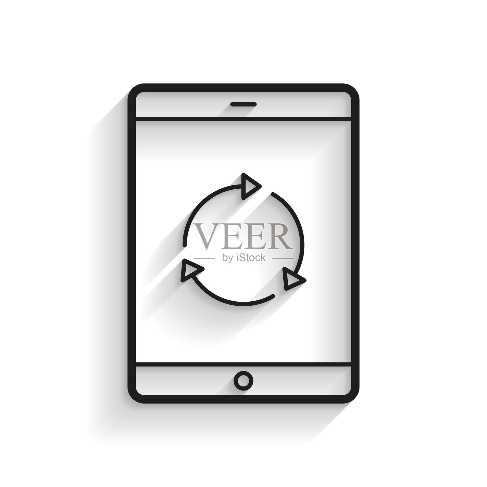 平板电脑上的刷新或重新加载。白色背景上的长阴影线条图标插画图片素材