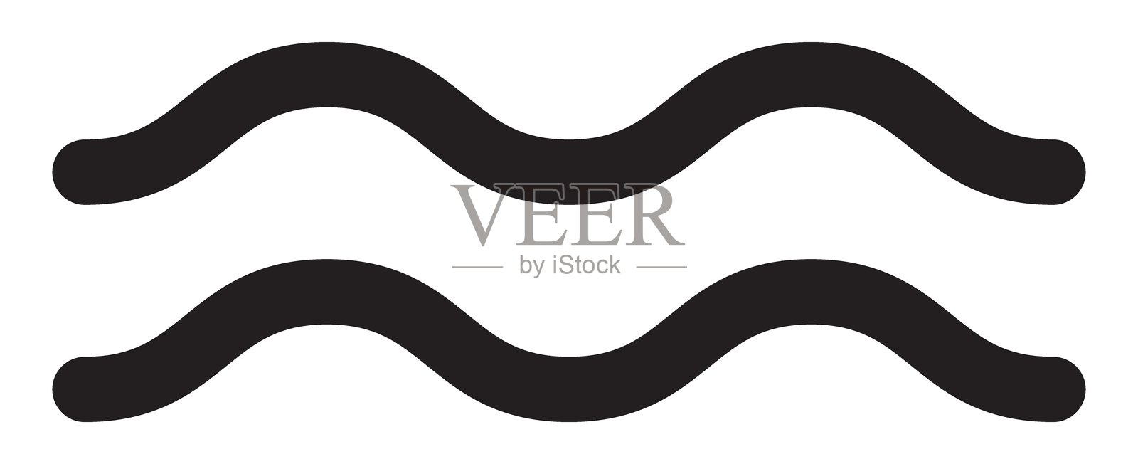 干净、简单的矢量图形，背景为白色，包含两条风格化的黑色波浪。适合用于表现水、运动、流动或抽象概念。插画图片素材