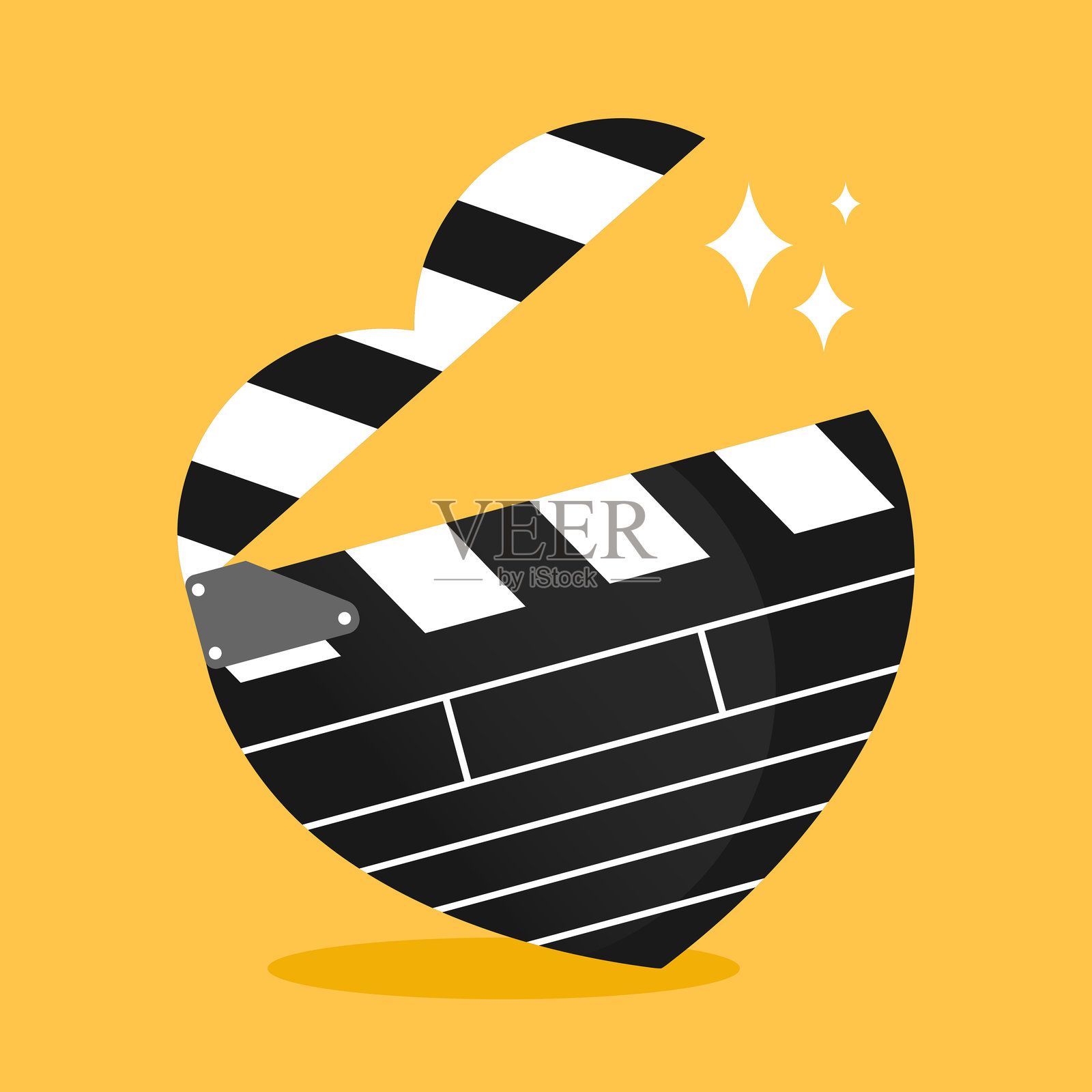 心形的电影拍板，电影片场标志图标。心形的电影制作设备图标。电影符号。矢量插图。插画图片素材