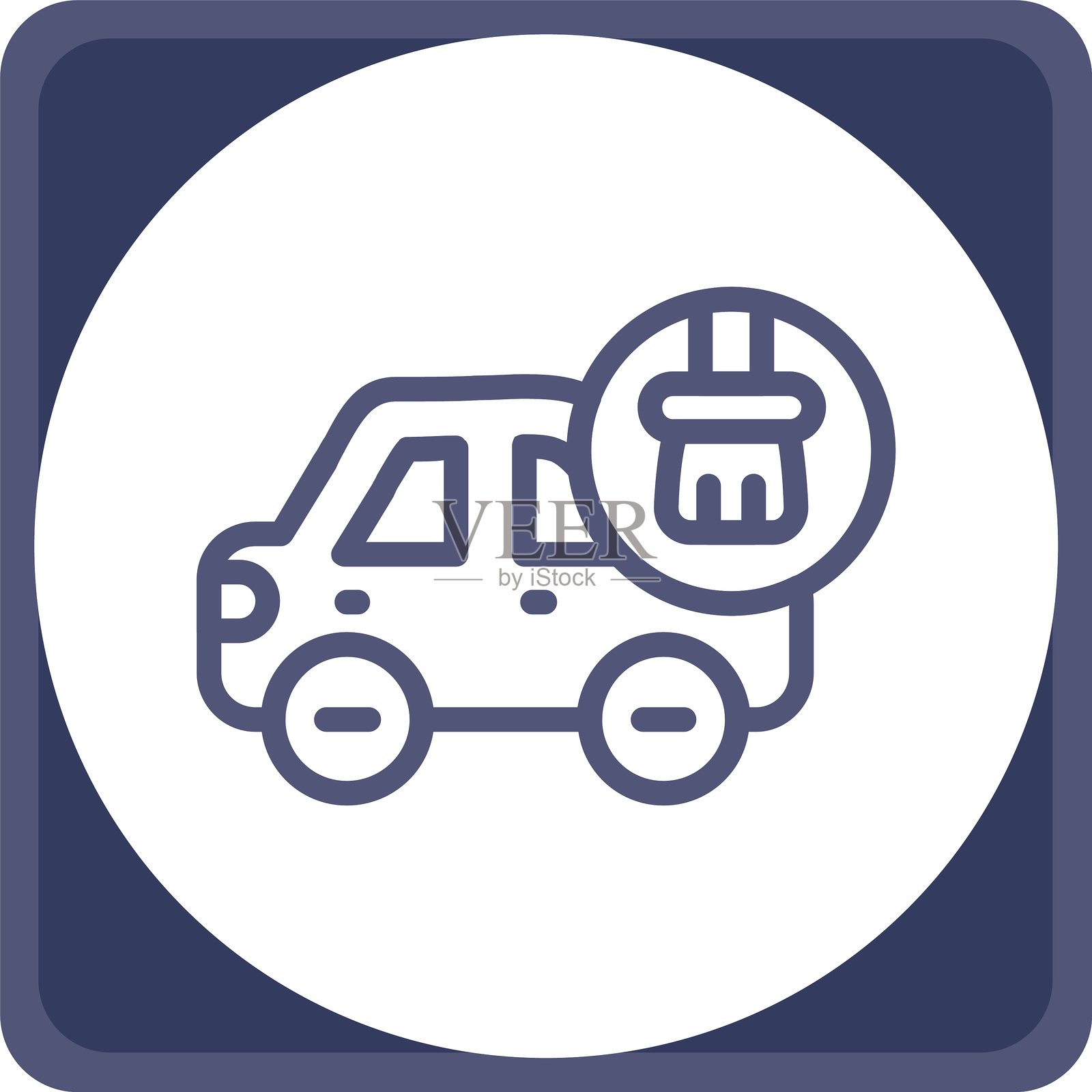 带刷子和肥皂的汽车线条圆角插画图片素材