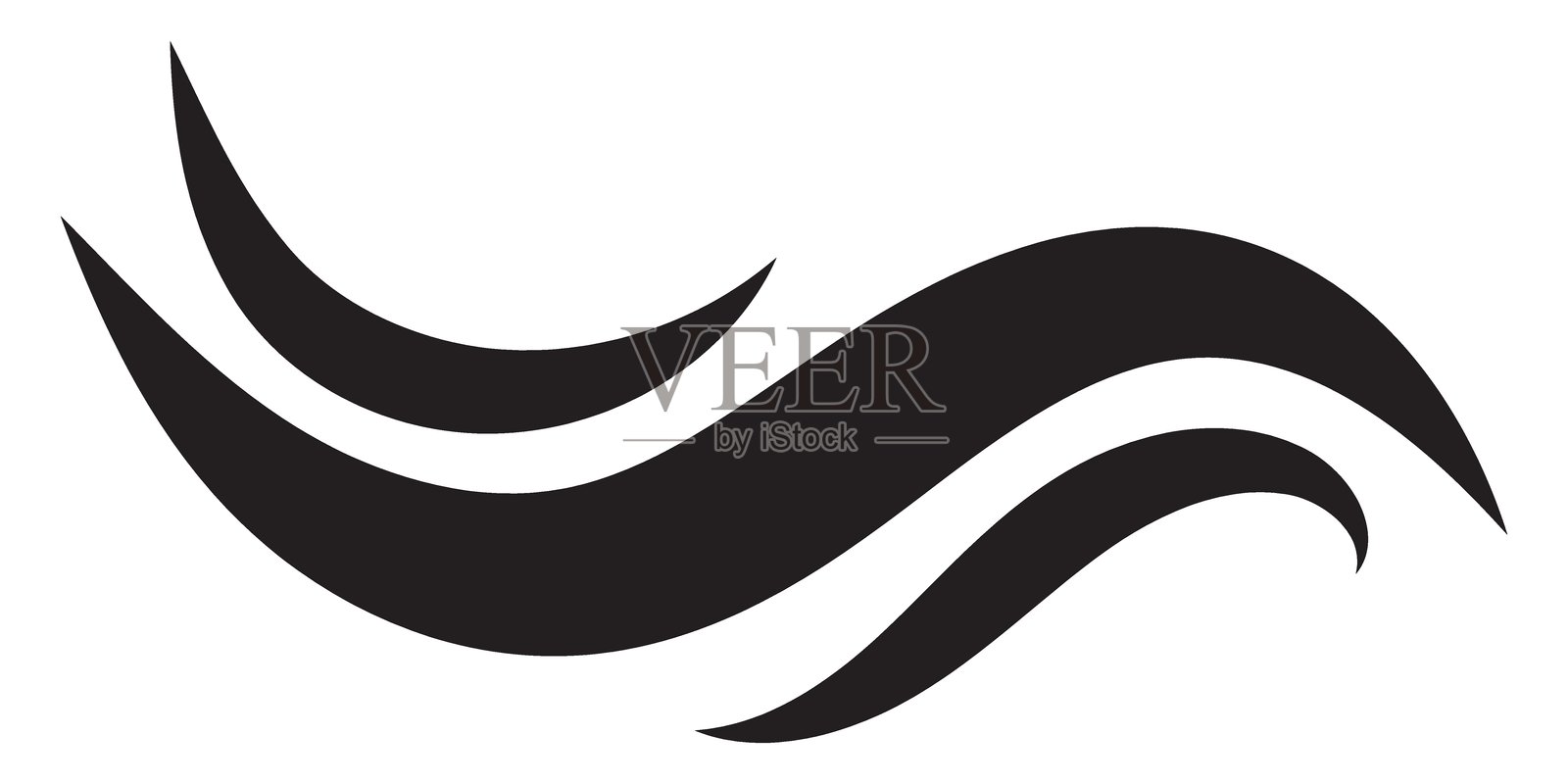 优雅的黑色流动波浪在白色背景上。极简设计传达出运动、能量或自然的感觉。适用于背景或设计元素的多功能性。插画图片素材