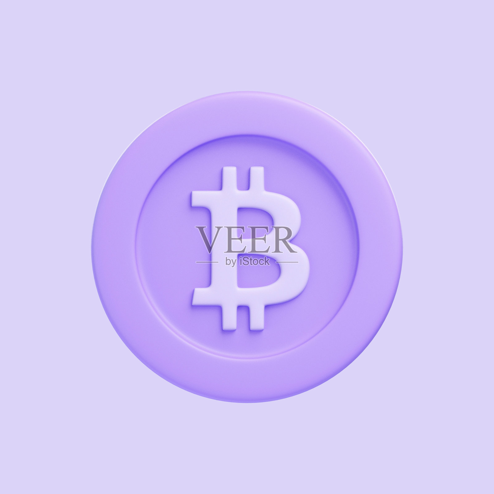 紫色比特币代币孤立在紫色背景上照片摄影图片