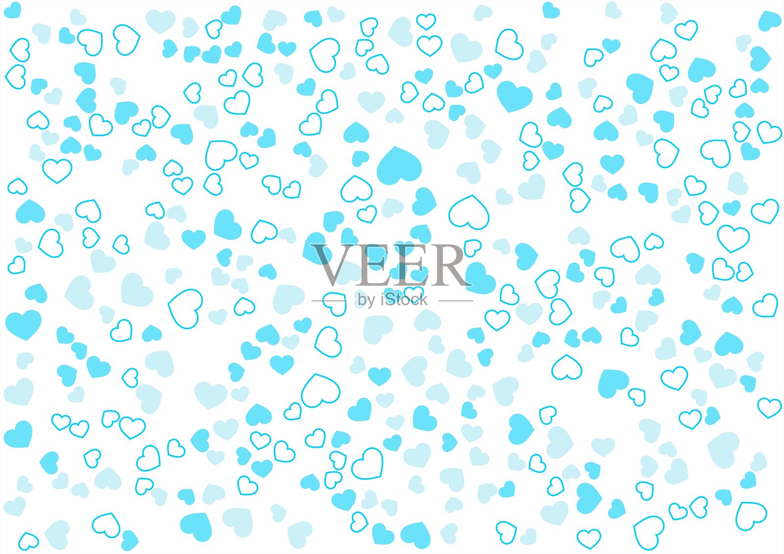 心形图案背景，三种浅蓝色，边框和纯色，心形插画图片素材