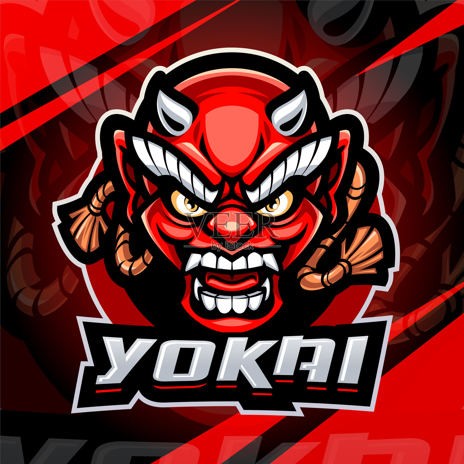 妖怪头部电子竞技吉祥物插画图片素材