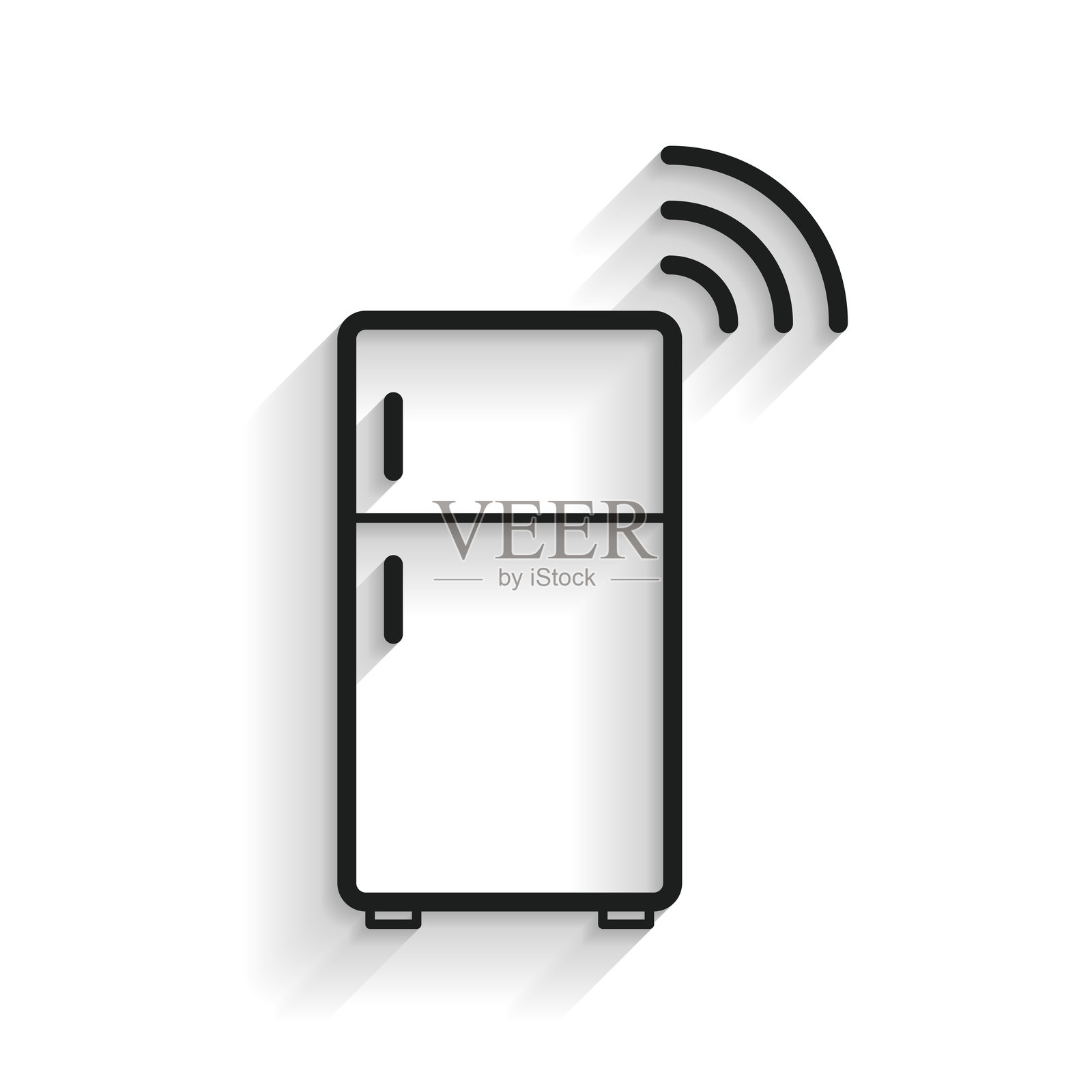 智能冰箱。白色背景上的长阴影线条图标插画图片素材