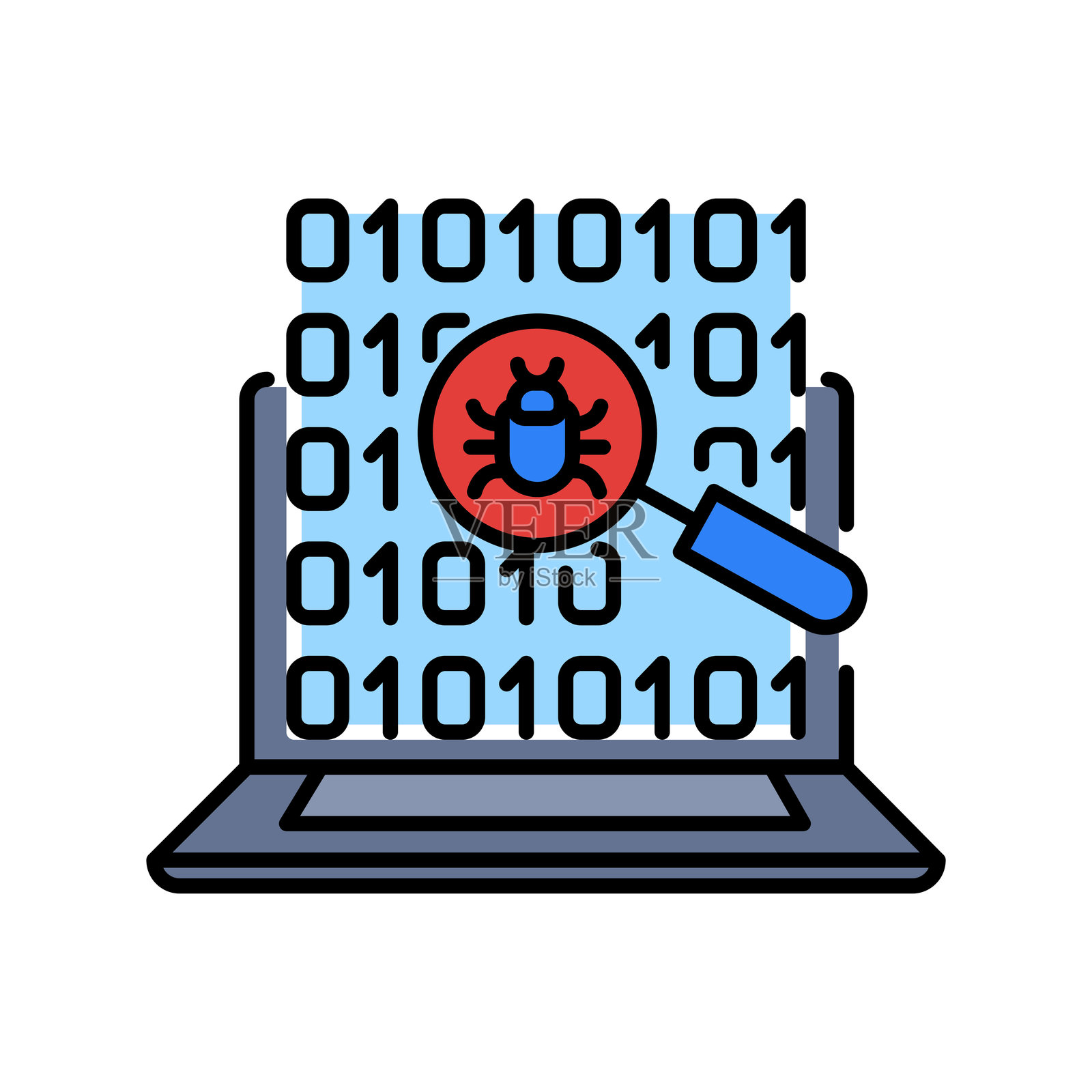 数字和印刷项目的虫子检测彩色线条图标。插画图片素材