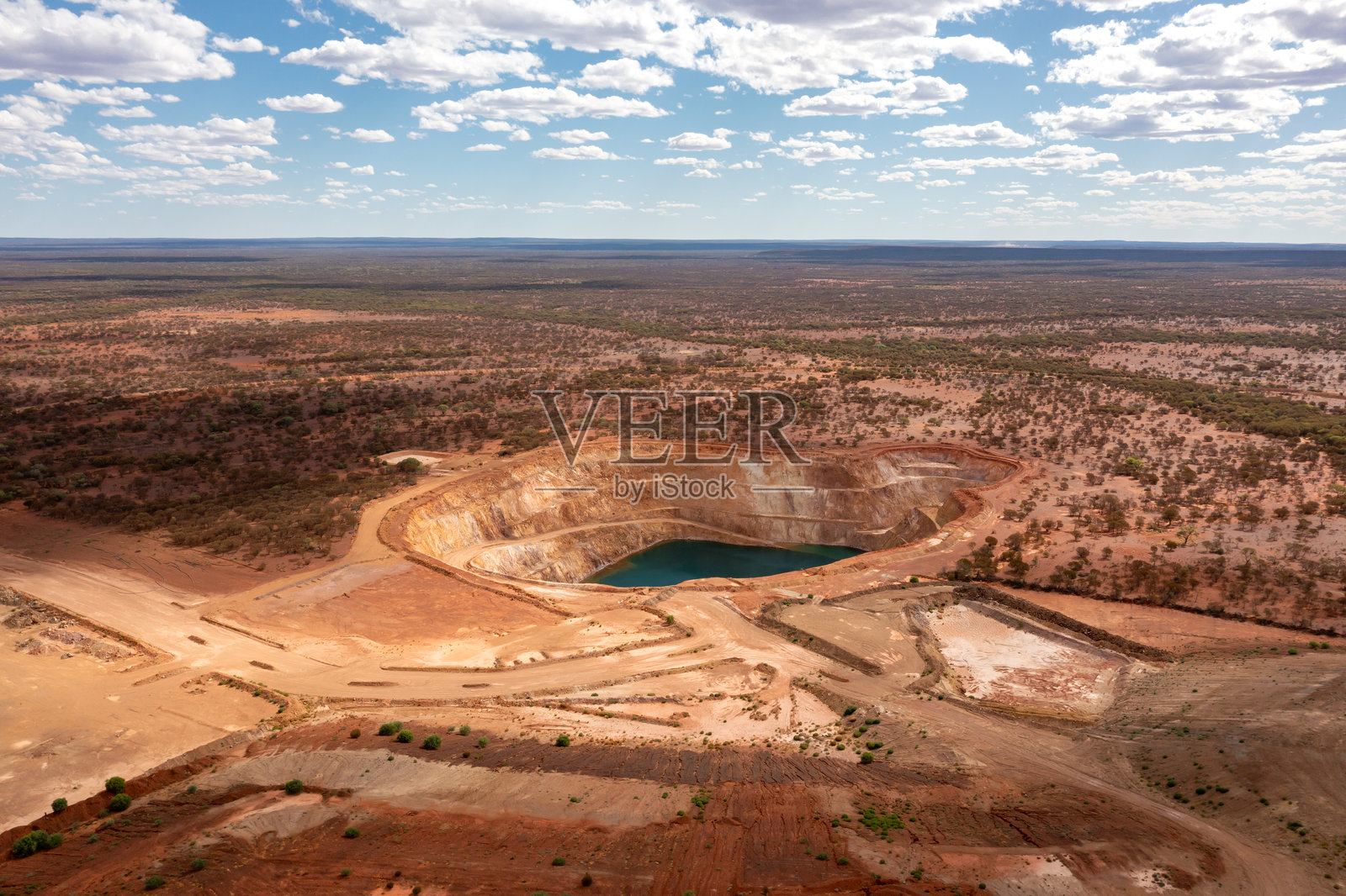 老旧露天金矿的鸟瞰图。照片摄影图片