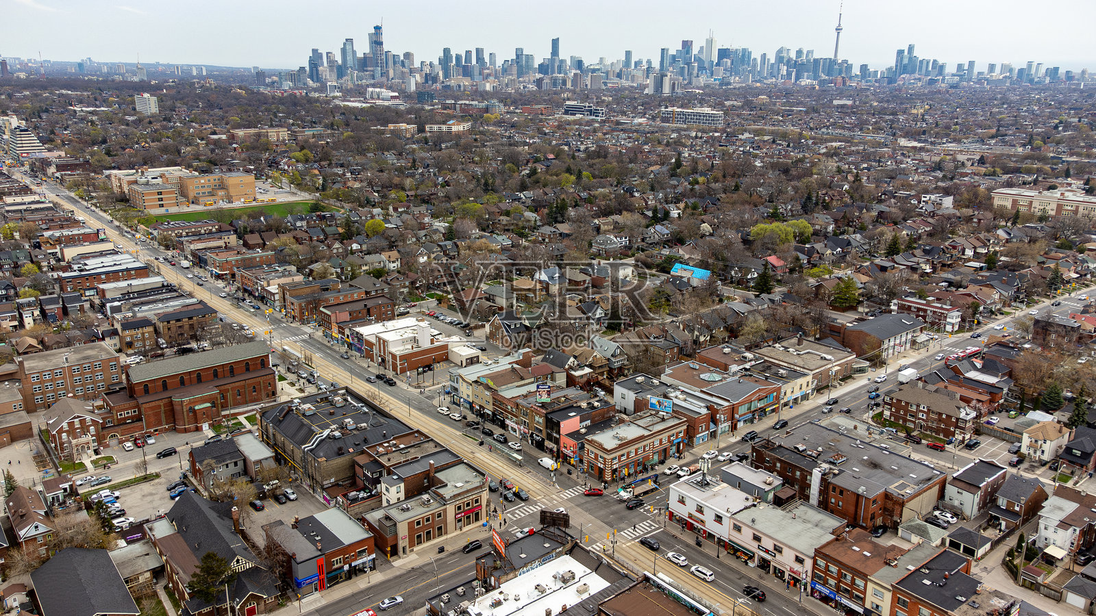 多伦多圣克莱尔西大道社区的鸟瞰图。照片摄影图片