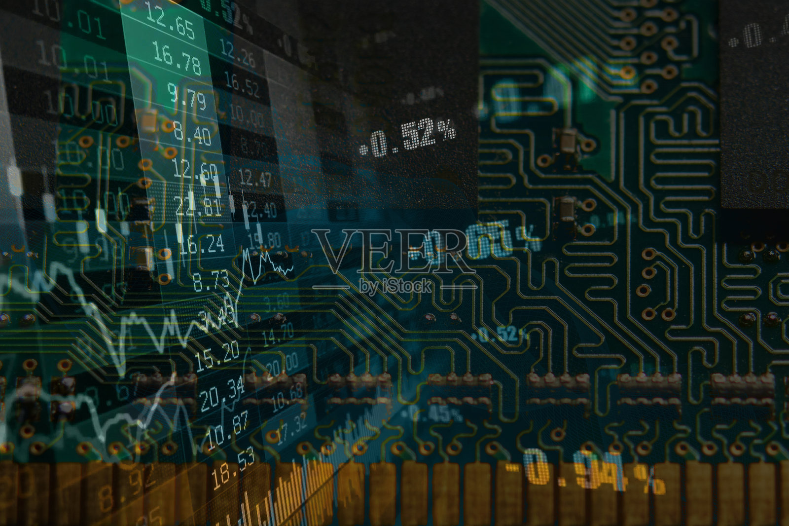 未来派中央处理器。强大的量子CPU在PCB主板上进行数据传输照片摄影图片