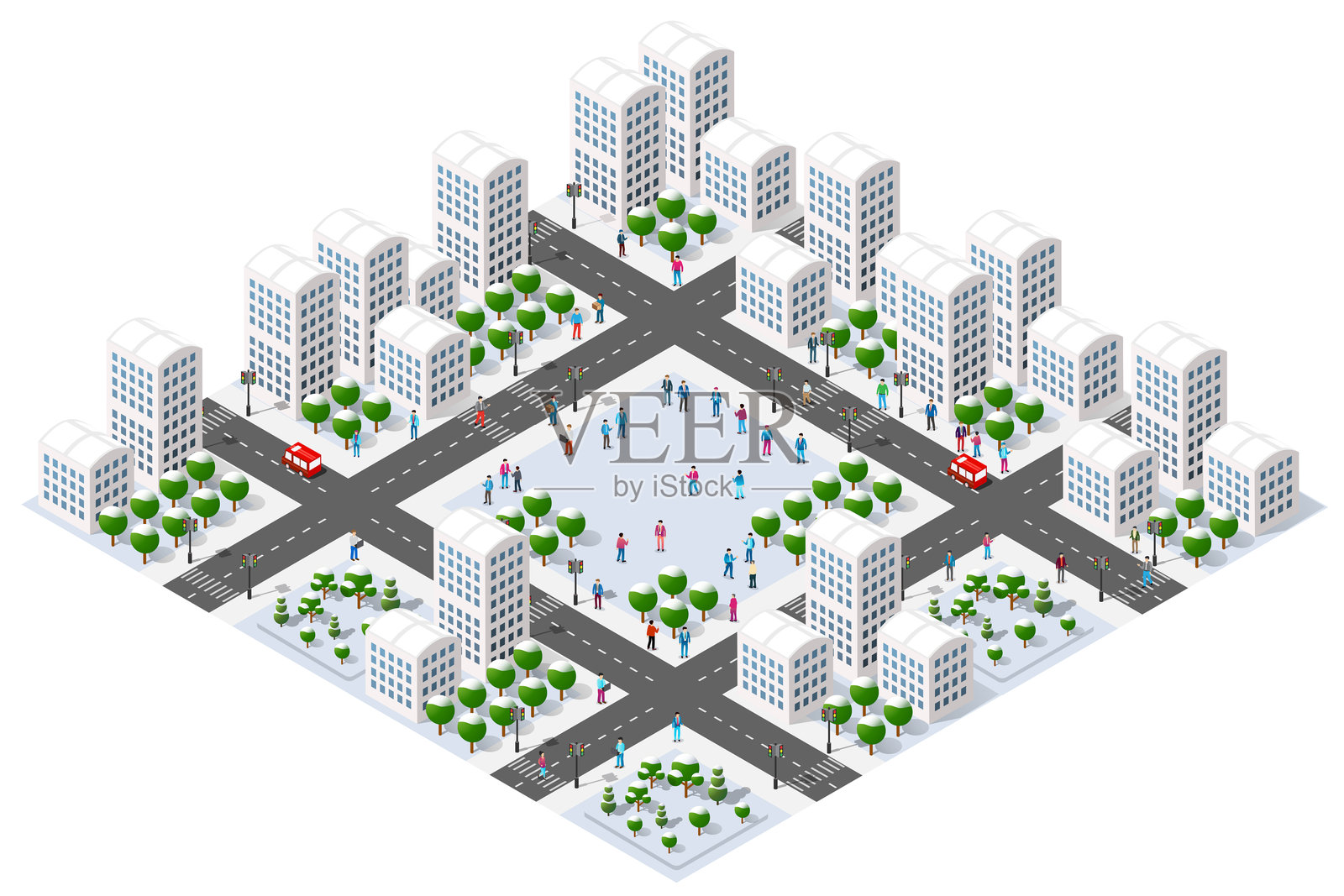 冬季圣诞城市街区建筑模块插画图片素材