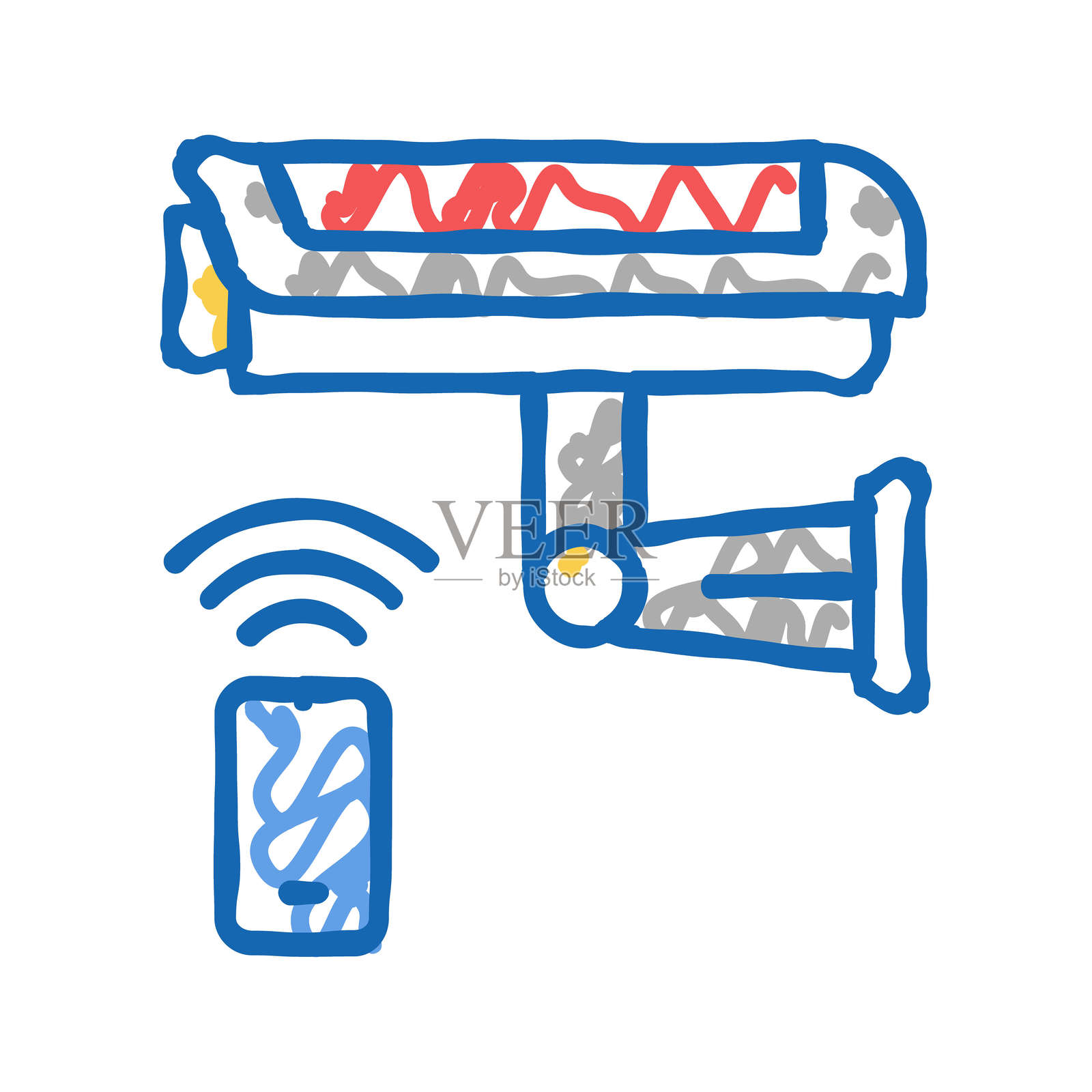 视频摄像机，安全系统遥控器图标涂鸦插图插画图片素材