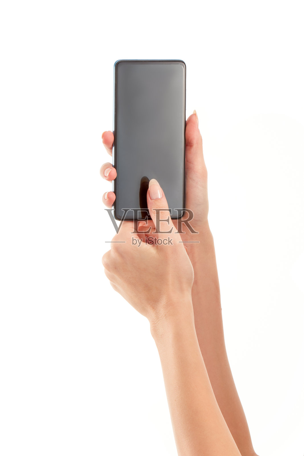 女人的手握着手机照片摄影图片