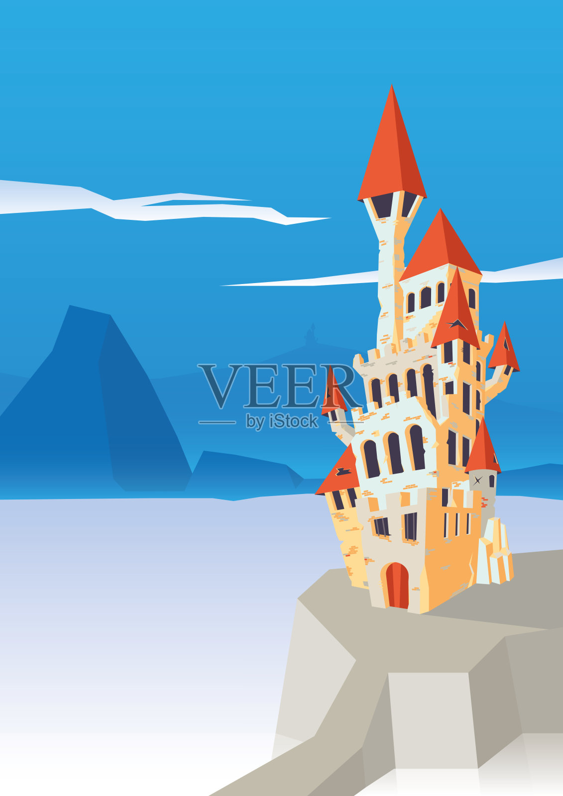 迷人的城堡矢量艺术：极简图形设计中的雄伟堡垒插画图片素材