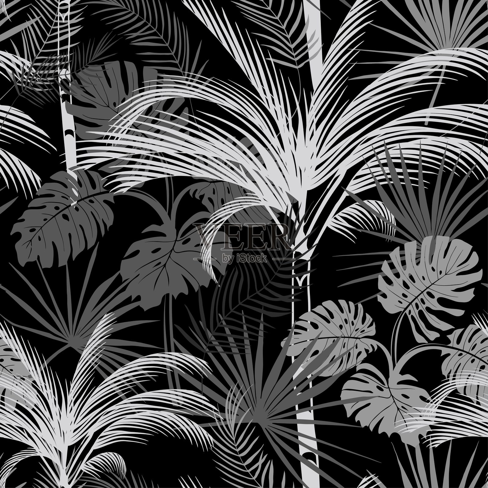 双色热带棕榈无缝图案，适用于中性表面插画图片素材