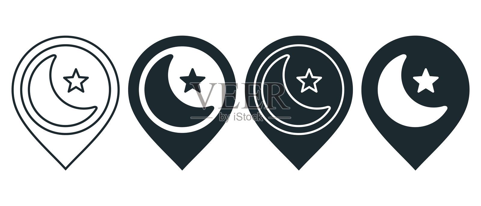 月亮星星图钉位置图标。插图矢量图插画图片素材