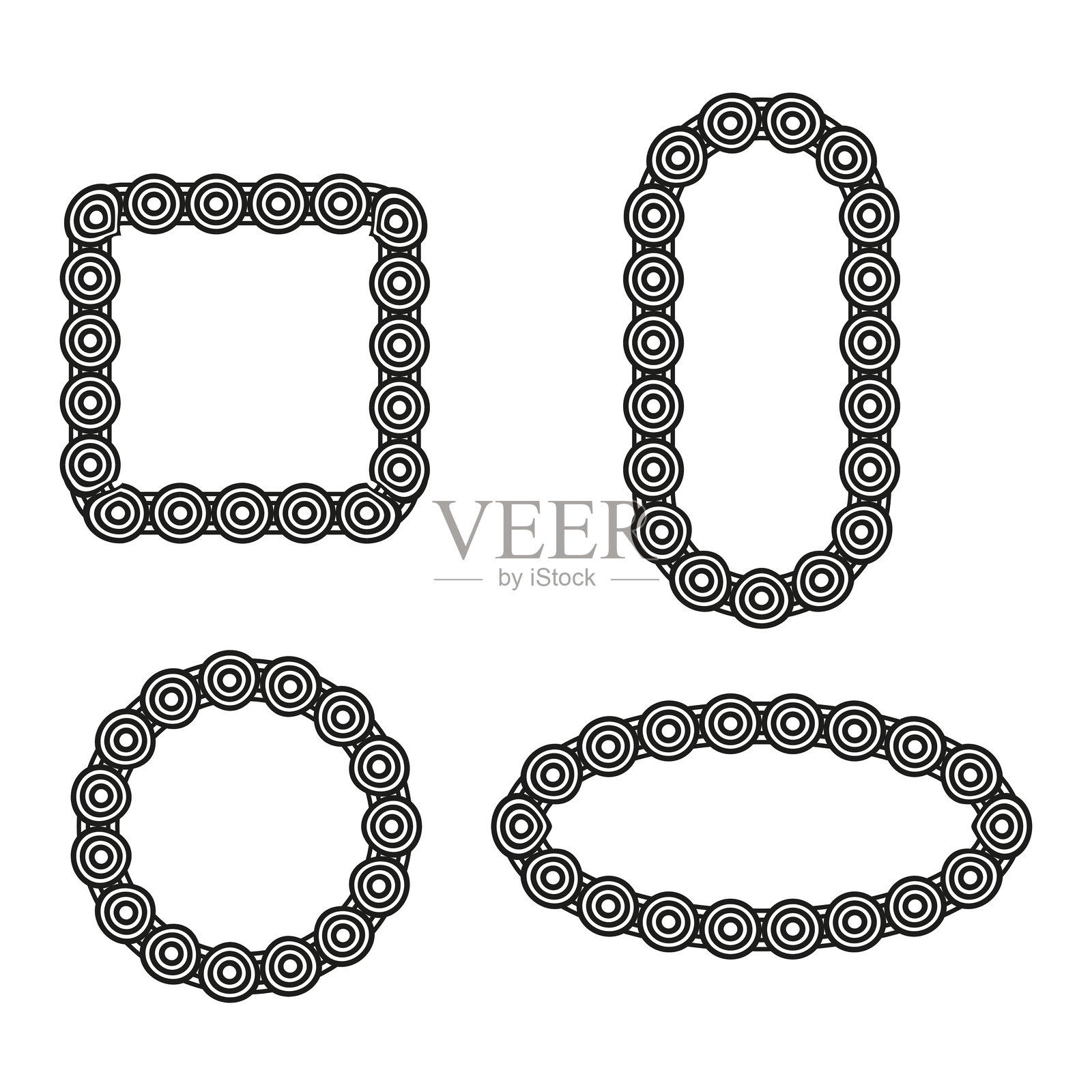 圆形链框。椭圆轮廓形状。方形环边框。矢量装饰元素。插画图片素材