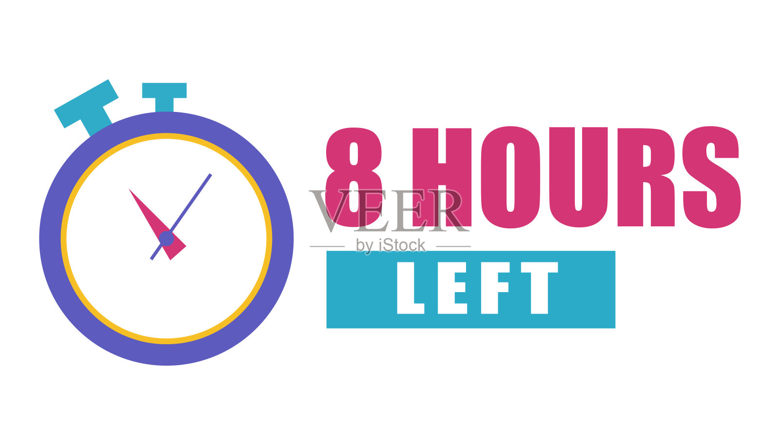 计时器图标。倒计时八小时。粗体显示剩余8小时。矢量计时器插图。插画图片素材