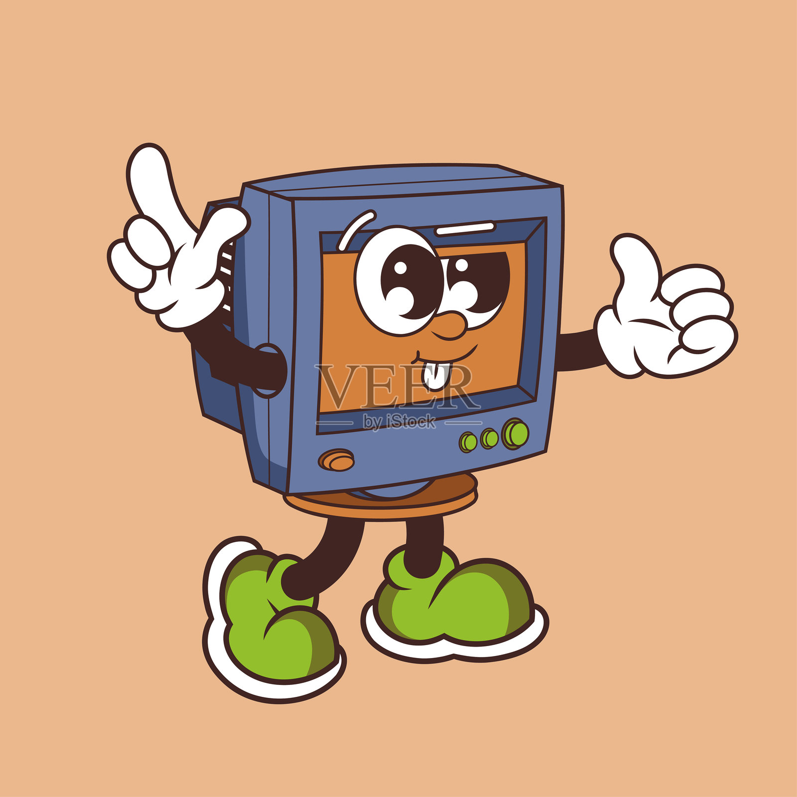 可爱的复古显示器角色设计插画图片素材