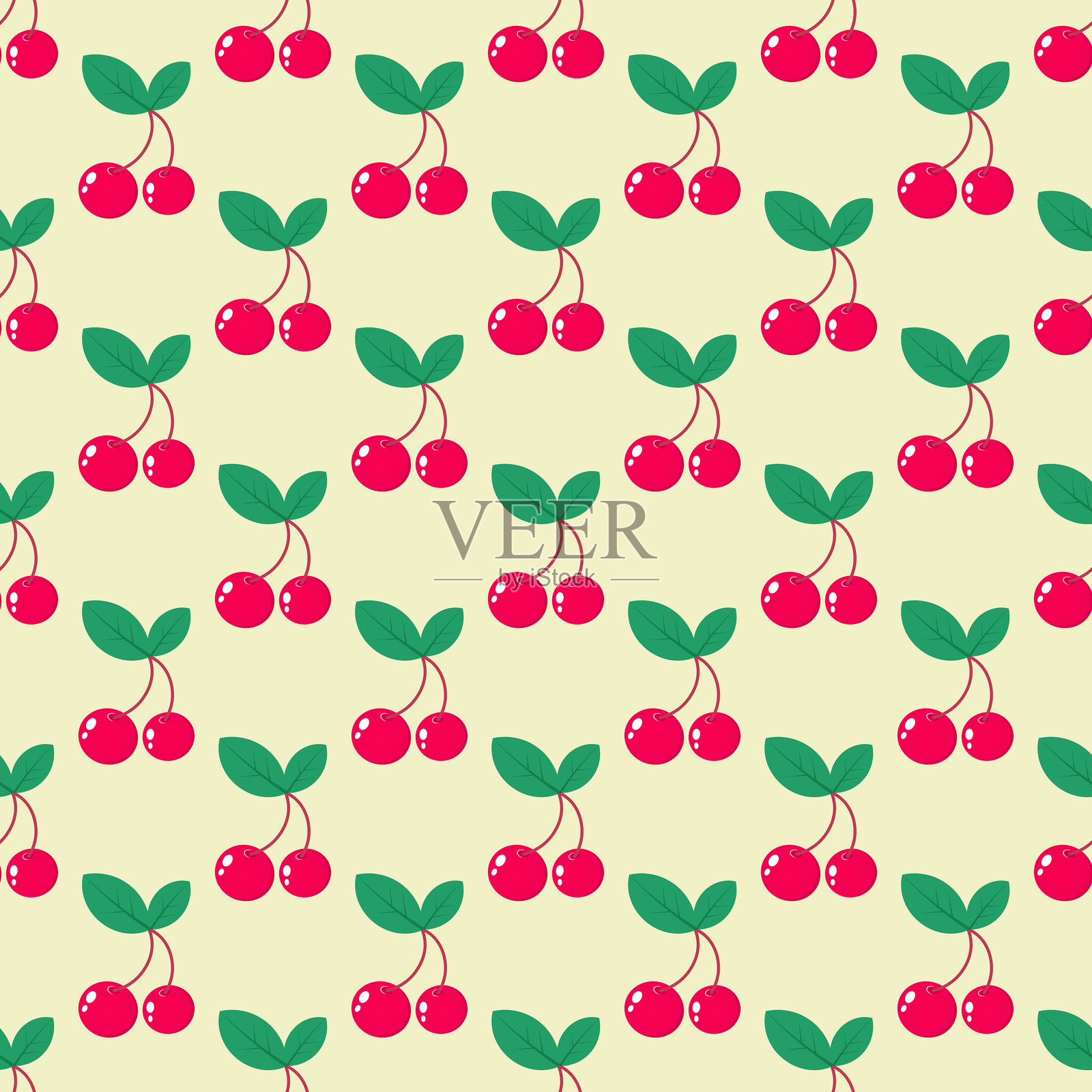 多汁的樱桃与柠檬背景。夏季无缝图案矢量插图插画图片素材