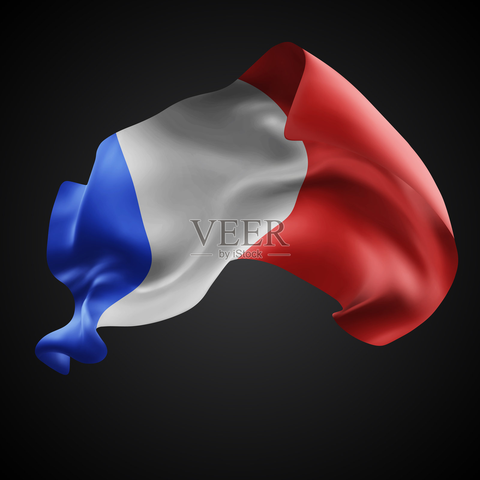 法国,黑色背景上的波浪3d矢量国旗