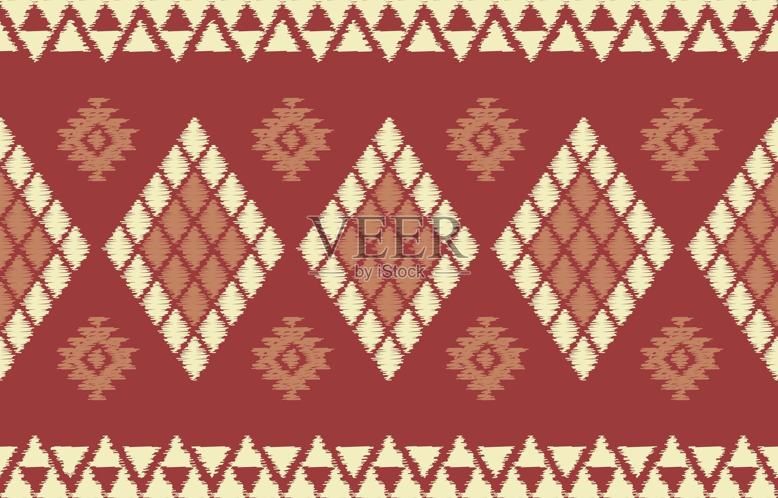 无缝红色和米色几何纺织图案设计，包含菱形和三角形状插画图片素材