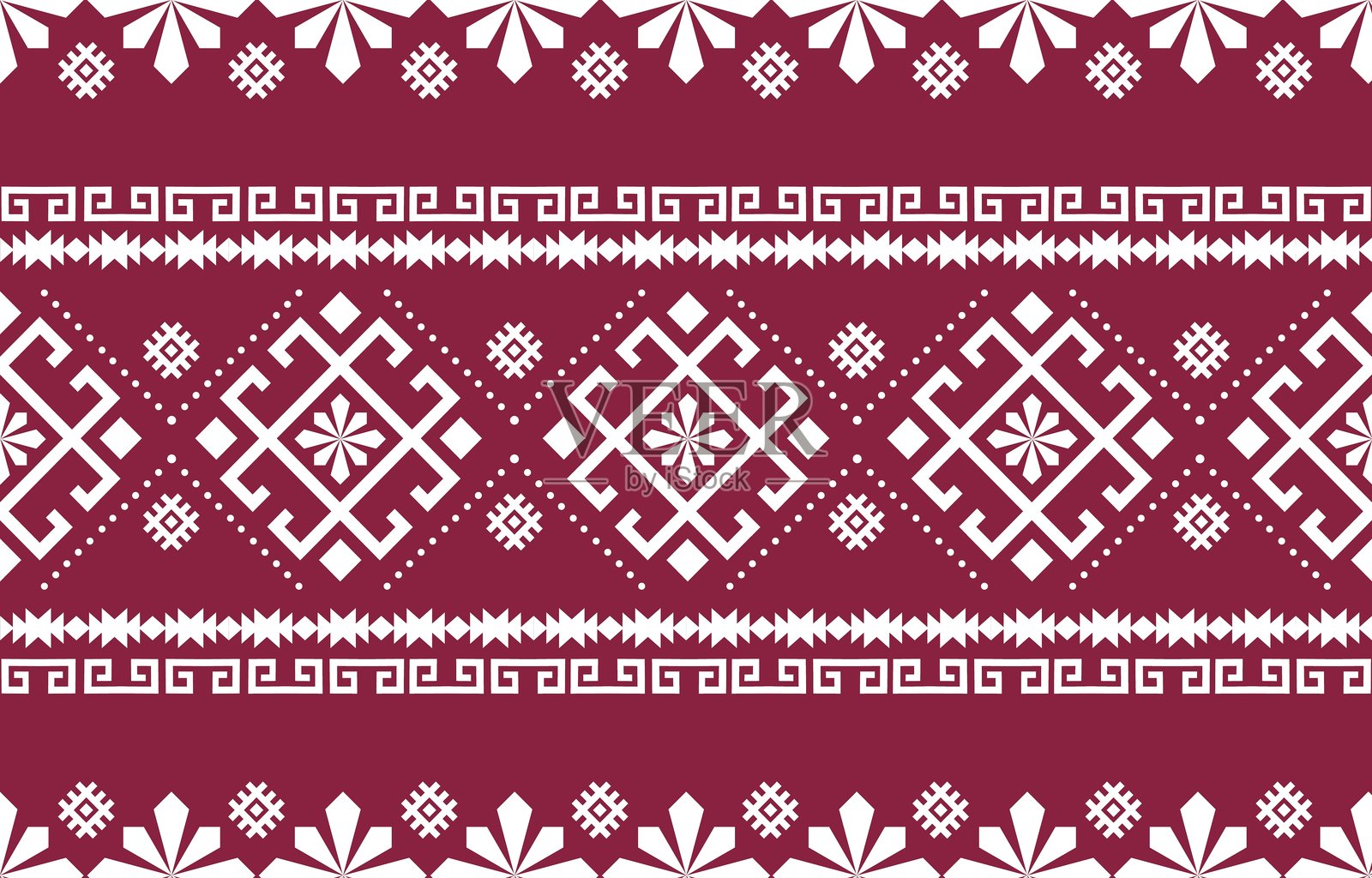 优雅的深红色和白色几何民族图案无缝设计插画图片素材
