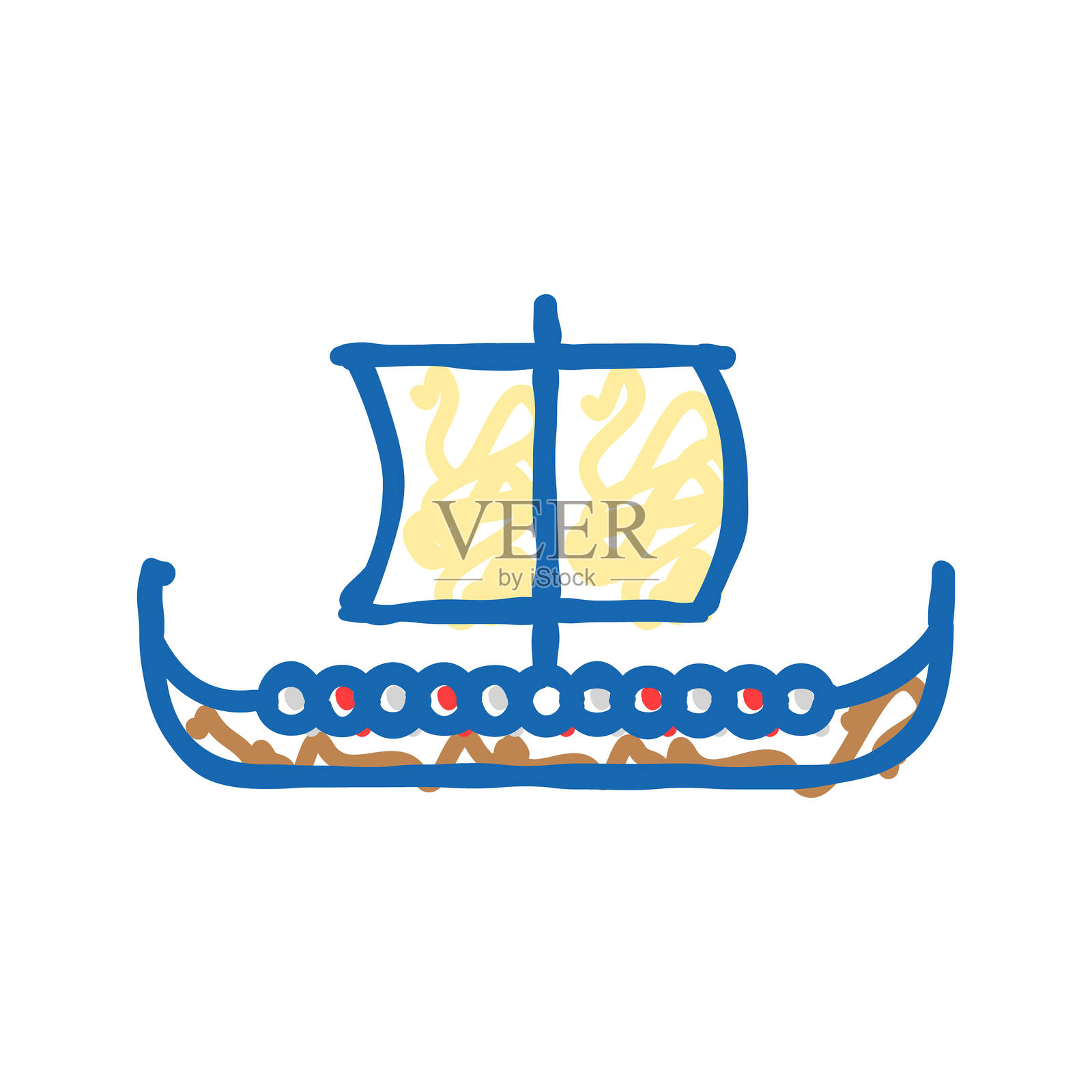 古代长船图标涂鸦插图插画图片素材