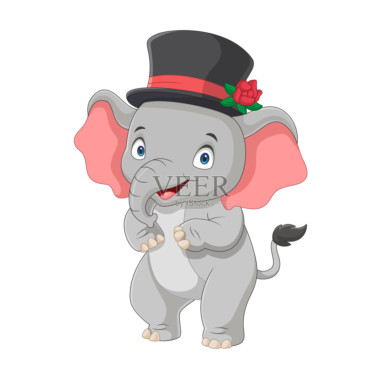 可爱的卡通大象戴着马戏团帽子站着插画图片素材