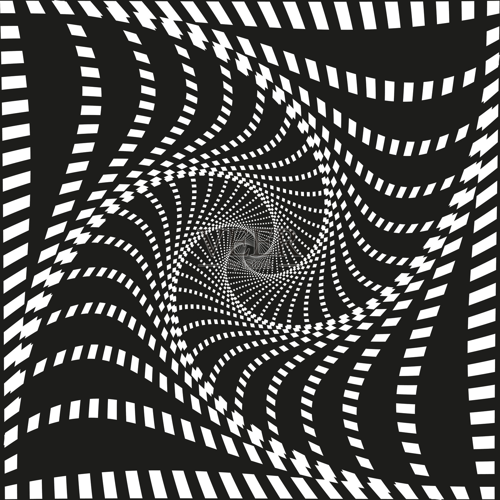 扭曲的螺旋形状。错觉条纹形状。扭曲的矢量图案。黑白对比。插画图片素材