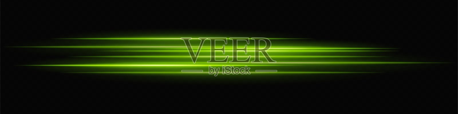 绿色发光线条渐渐消失在黑暗中，形成一种光辉的速度效果和数字运动轨迹。插画图片素材